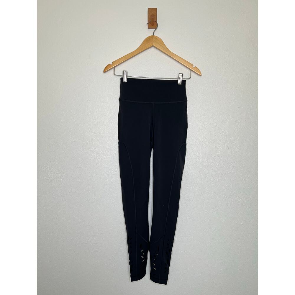 Gigi C Black High-Waisted Leggings with Laser Cut Detail - Size S